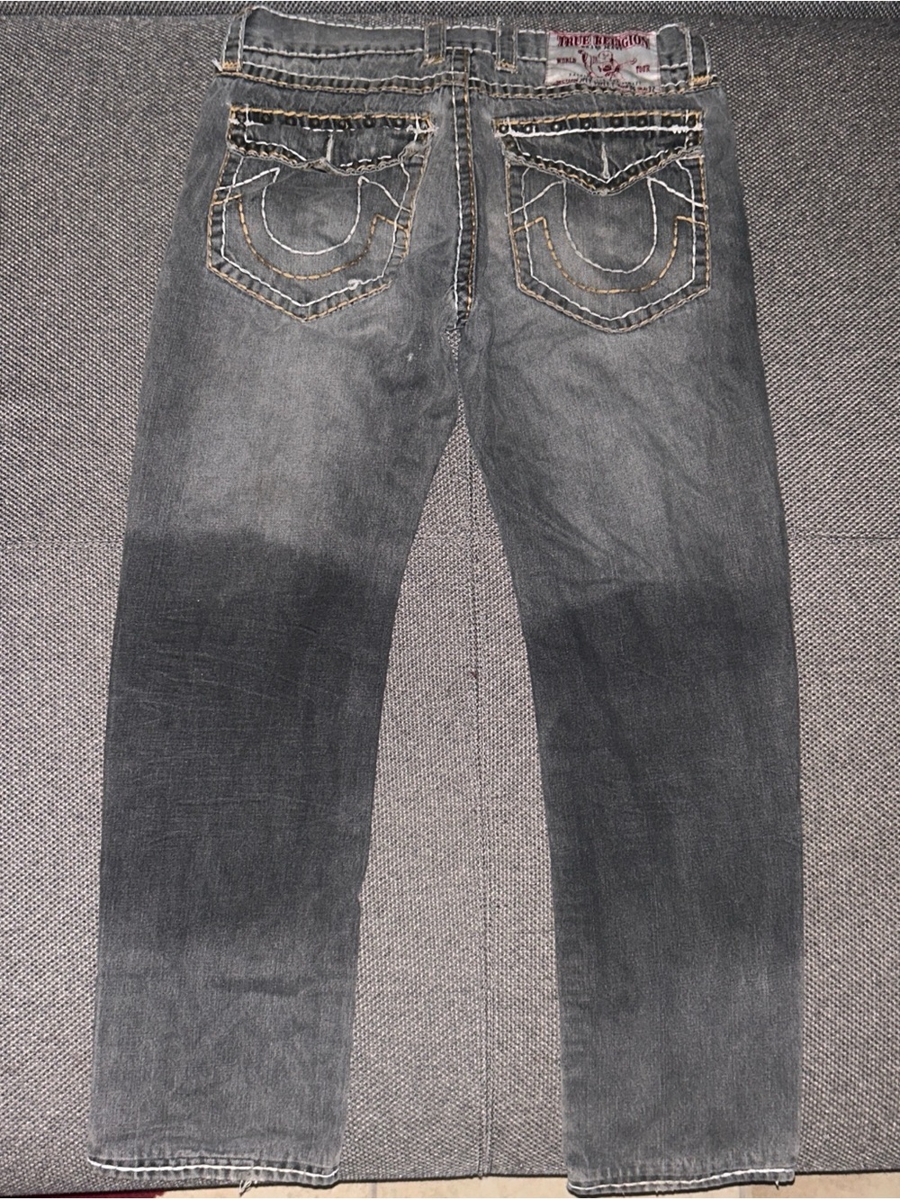 Rare Y2K True Religion Big Stitch Men's Gray Straight Jeans